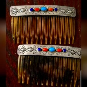 Vintage  925 sterling silver  Navajo barrette hair clips two